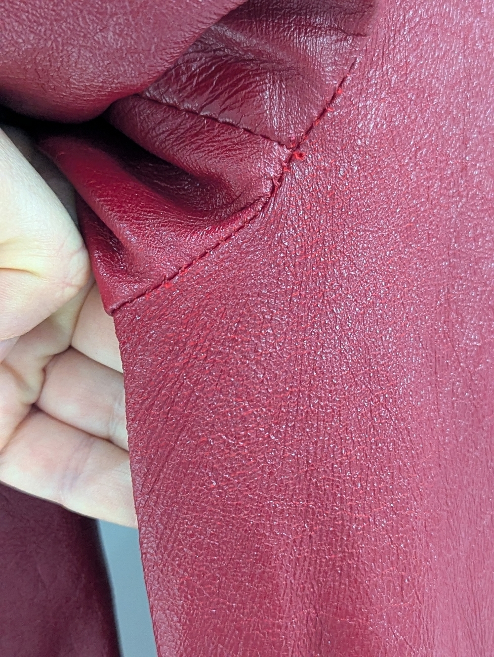 Women's Red Genuine Leather Coat - Picture 8 of 11